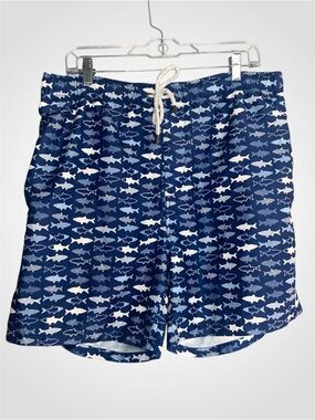 The Endless Summer Men's Navy Shark-Pattern Swim Trunks With Pockets XXL